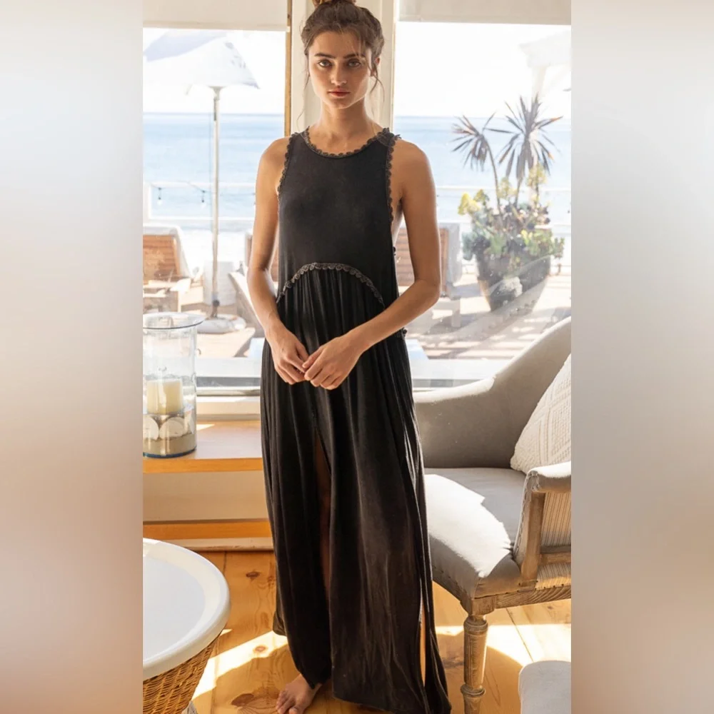 Last 1! POL Stunning Black Babydoll Maxi Dress - Picture 1 of 5